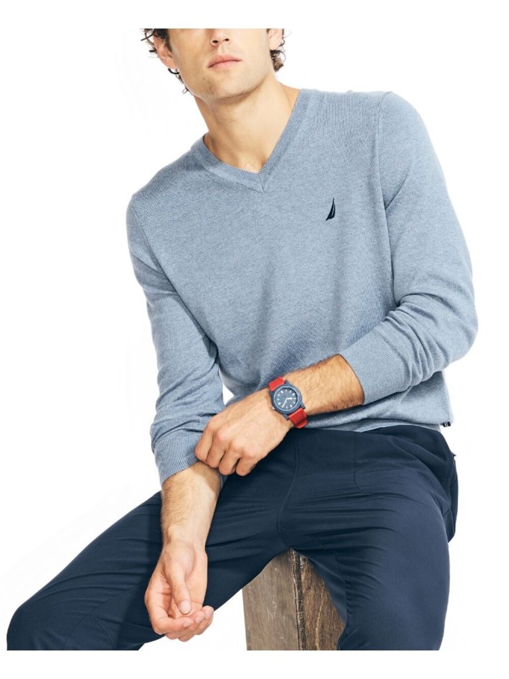 Nautica Mens Classic Fit Long Sleeves V-Neck Sweater Blue Heather Size XXL NWT